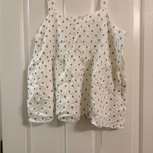 LOFT White Top with Subtle Gray Dots